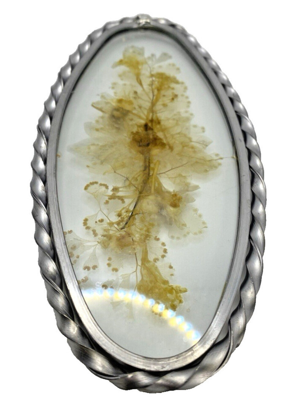 Vintage Lasting Impressions Oval Suncatcher with Pressed Flowers in Pewter Frame